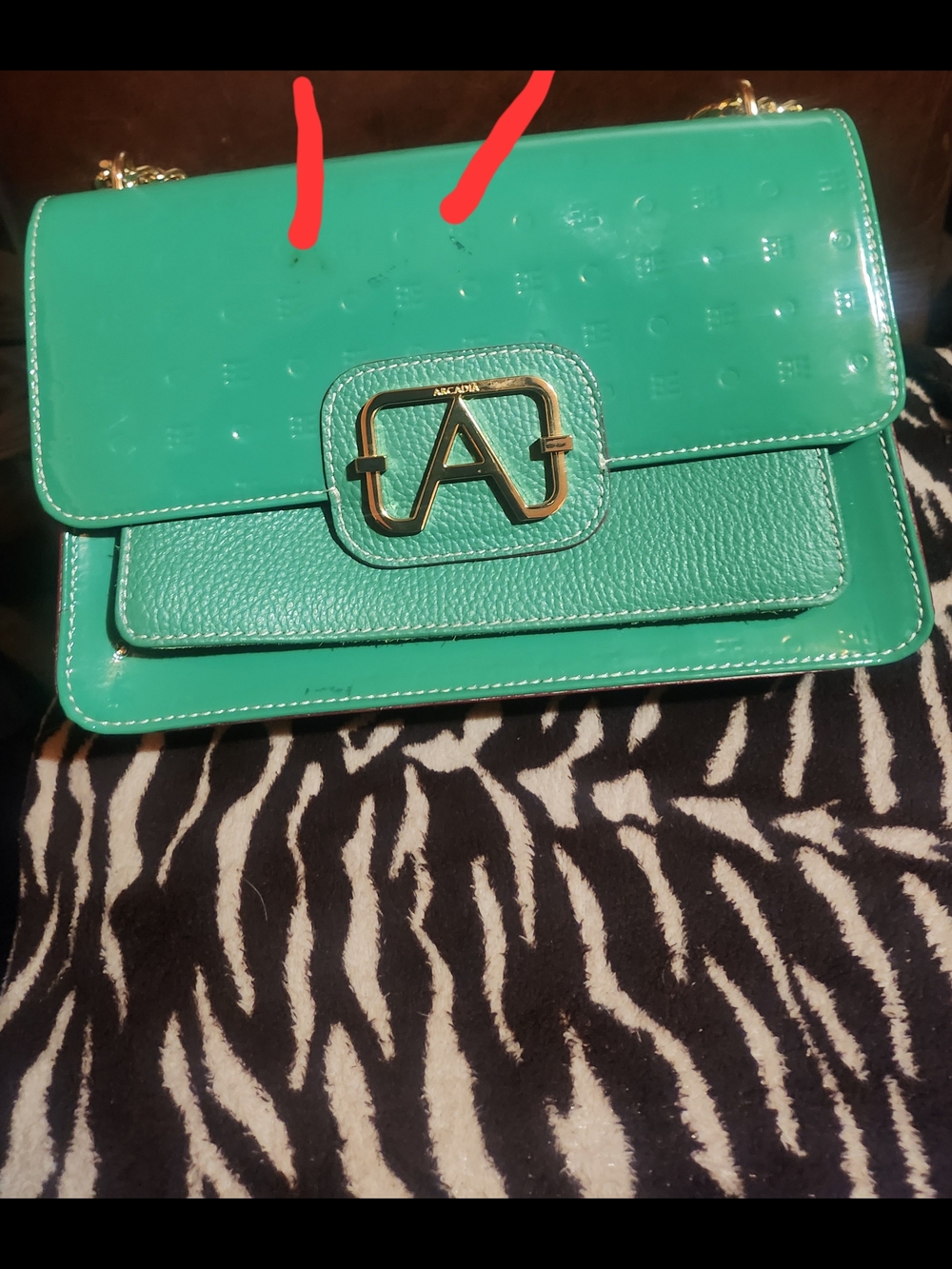 Arcadia Teal Quilted & Pebbled Leather Shoulder Bag with Gold A Logo